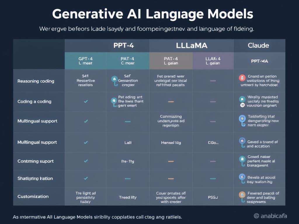 Comparison of popular Generative AI Language Models showing their relative capabilities and strengths Comparison of popular Generative AI Language Models showing their relative capabilities and strengths