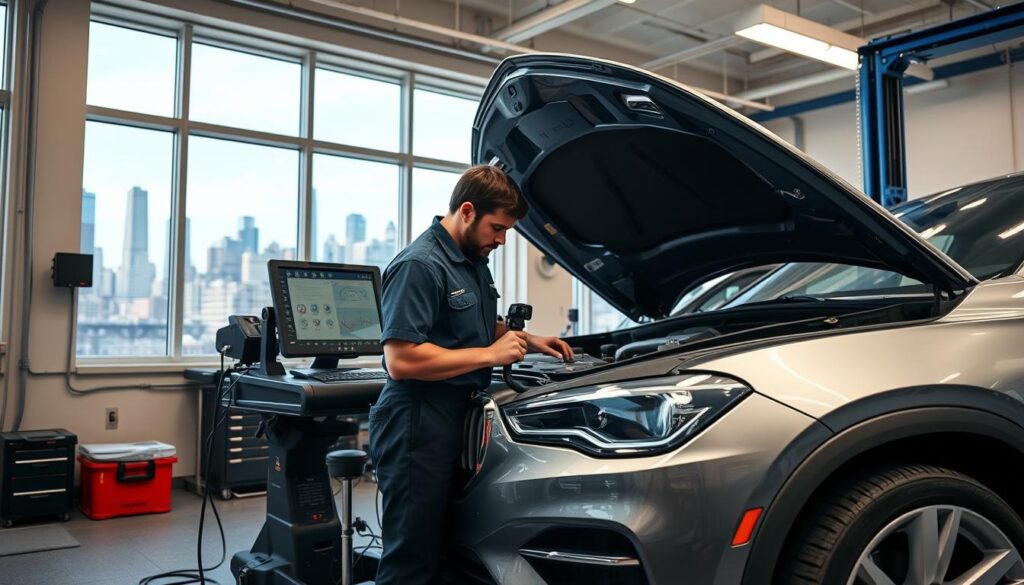 Automotive mechanic working in a professional garage in New York City