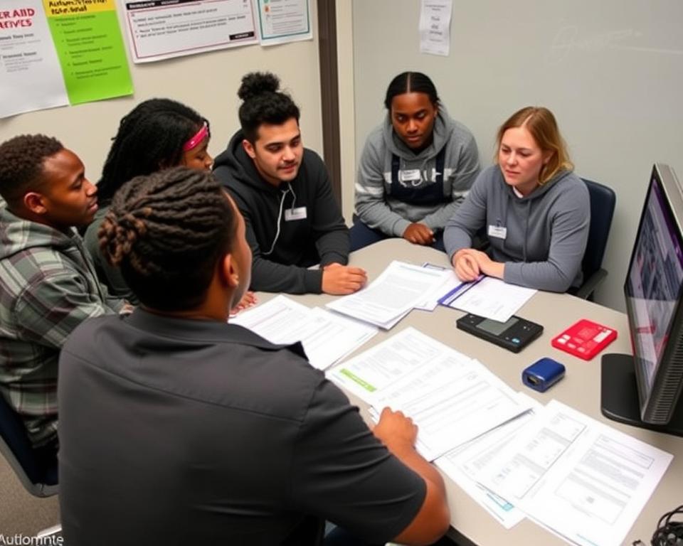 Student reviewing automotive mechanic certification program costs and financial aid options in New York City