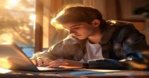 Person studying IT certification at laptop in clean home office