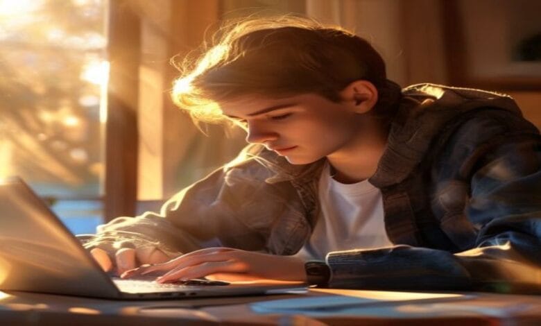 Person studying IT certification at laptop in clean home office