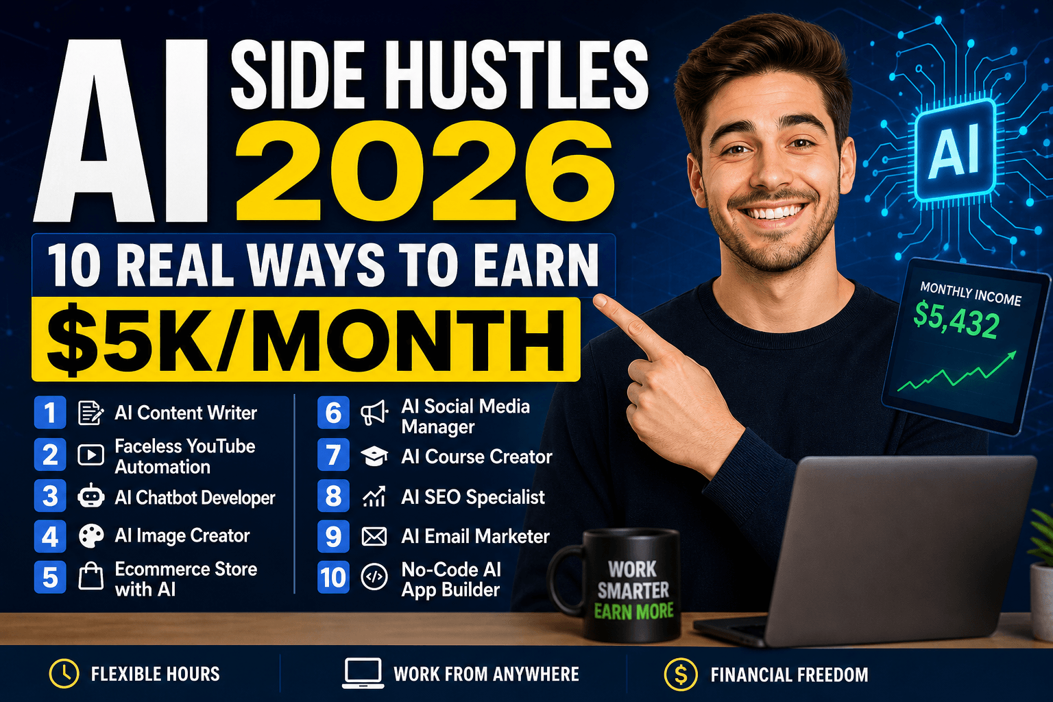 AI Side Hustles 2026: 10 Real Ways To Earn $5K/Month