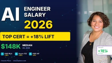 Smiling professional with AI engineer salary 2026 data - top cert lift +18%, median 48K