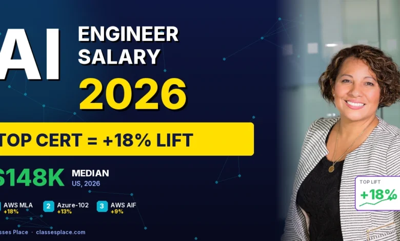 Smiling professional with AI engineer salary 2026 data - top cert lift +18%, median 48K